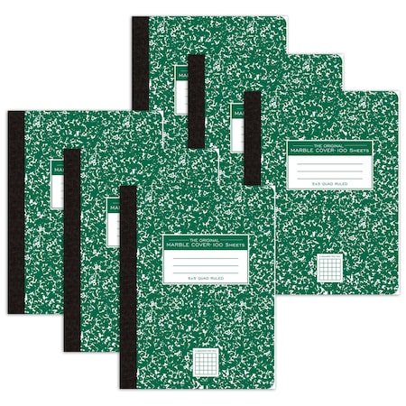 Roaring Spring Paper Products Composition Book, 5x5 Graph, 100 Sheets, 9.75in. x 7.5in., Green Marble, 6PK 77255